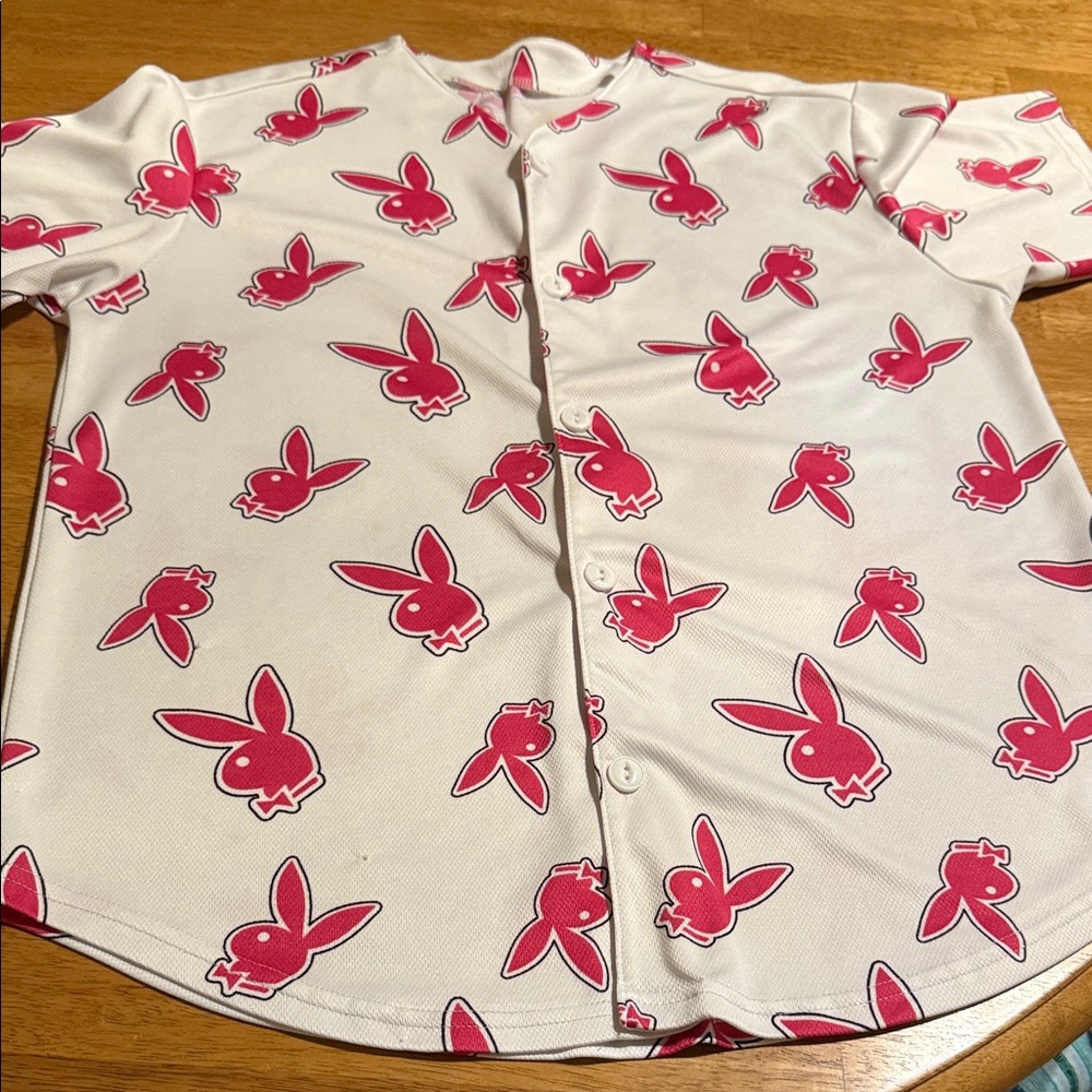 PLAYBOY White Jersey with Pink Bunny Pattern